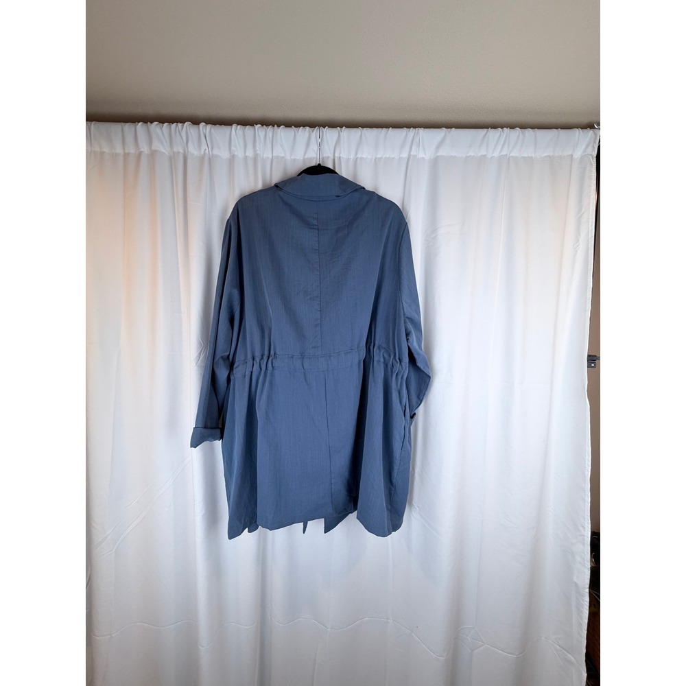 Bloomchic Women Blue Drawstring Tie Waist Notch Lapel Wrap Jacket Size 22-24 - Picture 2 of 4